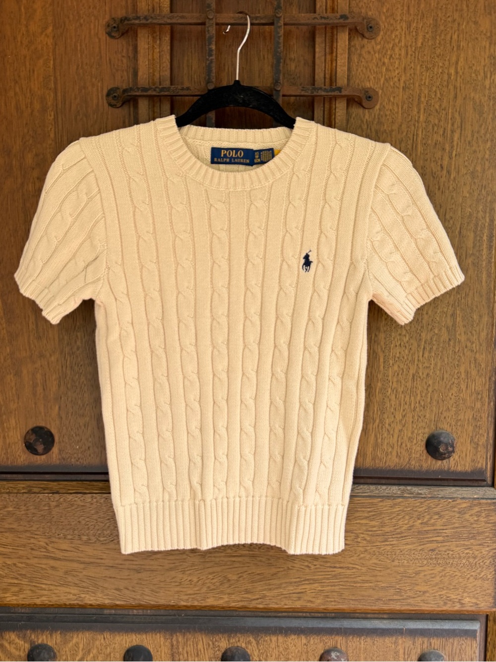 Polo by Ralph Lauren Light Beige Cable-Knit Short-Sleeve Sweater Size XS